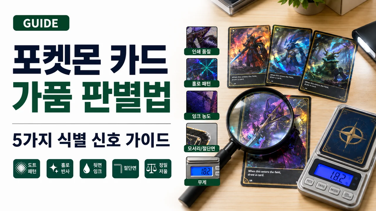 포켓몬 카드 가품 판별법 가이드 — 인쇄·홀로·잉크·모서리·무게 5가지 신호 썸네일