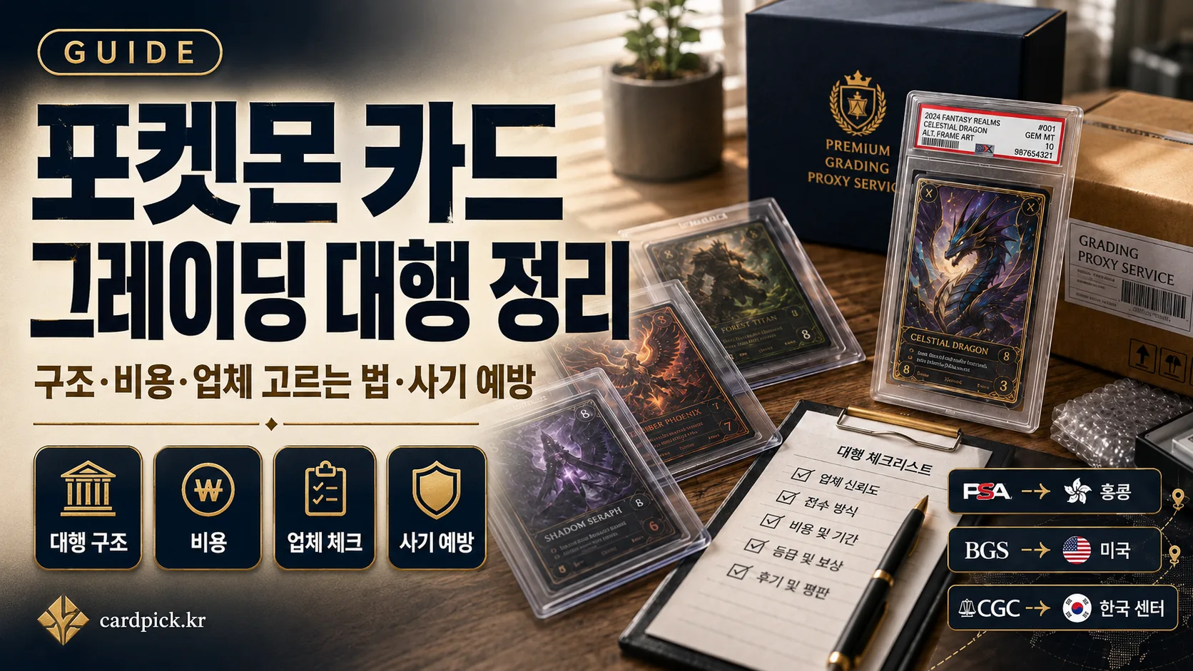 포켓몬 카드 그레이딩 대행 정리: 구조·비용·업체 고르는 법·사기 예방 썸네일