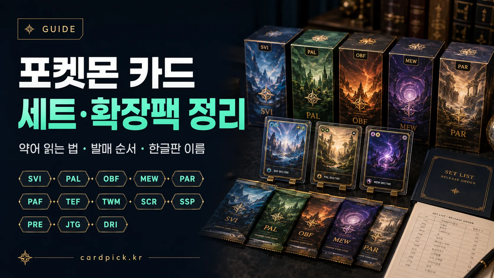 포켓몬 카드 세트 정리: 약어(SVI·PAL·sv8a) 읽는 법·발매 순서 썸네일